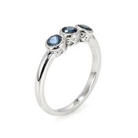 0.72 Ct. Bluish Grey Sapphire Three Stone Ring, 14K White Gold Image