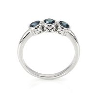0.72 Ct. Bluish Grey Sapphire Three Stone Ring, 14K White Gold Image