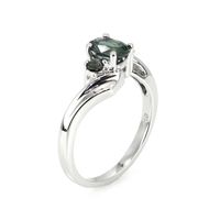 0.76 Ct. Greenish Blue Sapphire Three Stone Ring, 14K White Gold Image