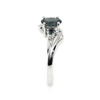 0.76 Ct. Greenish Blue Sapphire Three Stone Ring, 14K White Gold Image