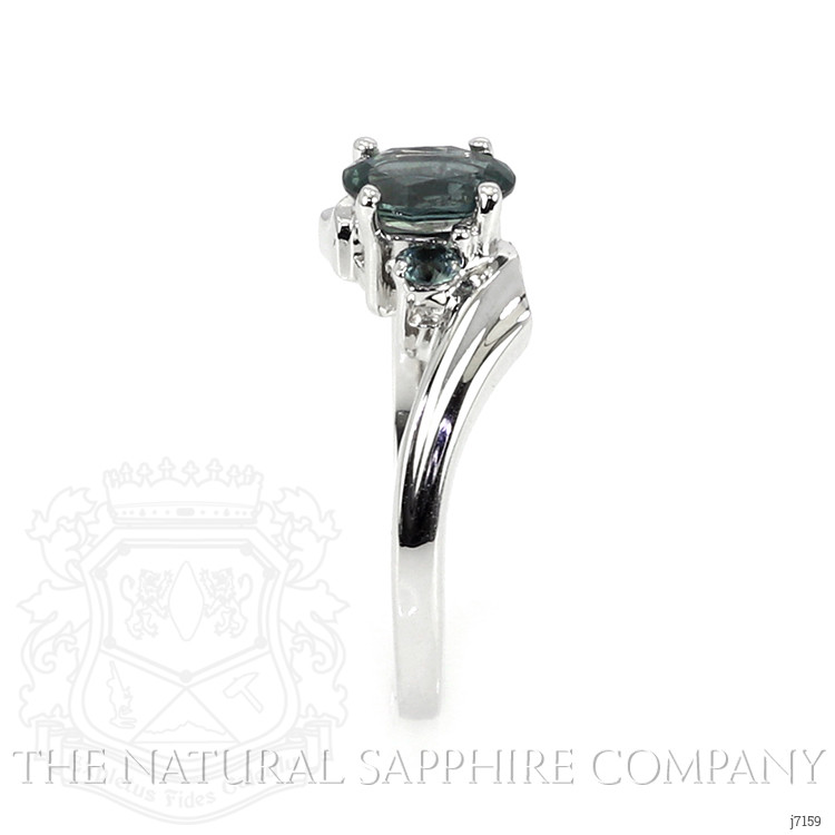 0.76 Ct. Greenish Blue Sapphire Three Stone Ring, 14K White Gold