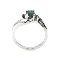 0.76 Ct. Greenish Blue Sapphire Three Stone Ring, 14K White Gold Image