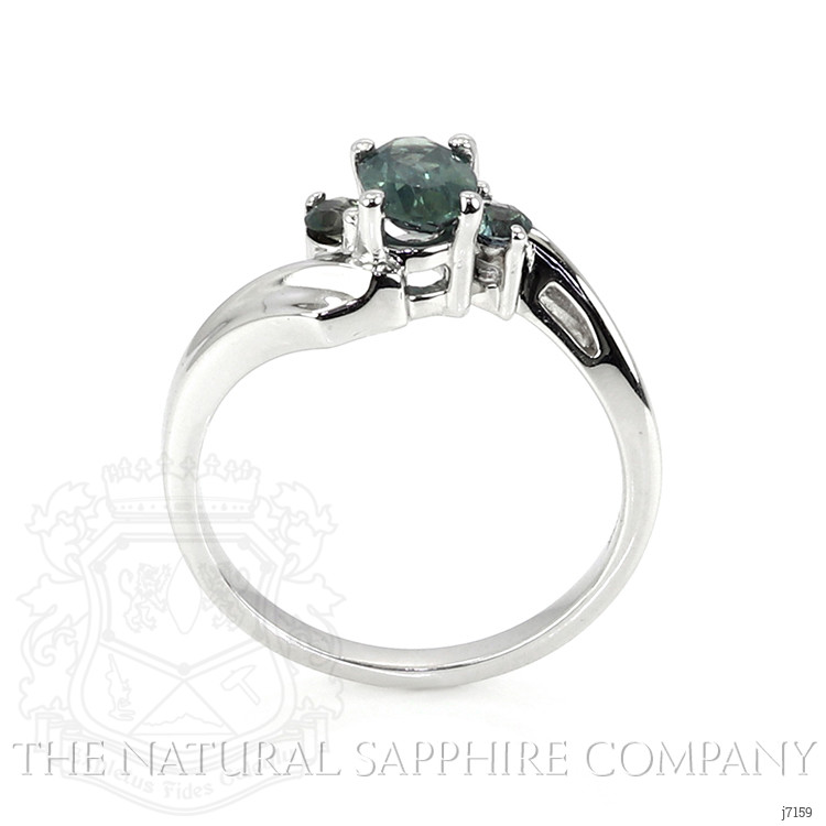 0.76 Ct. Greenish Blue Sapphire Three Stone Ring, 14K White Gold
