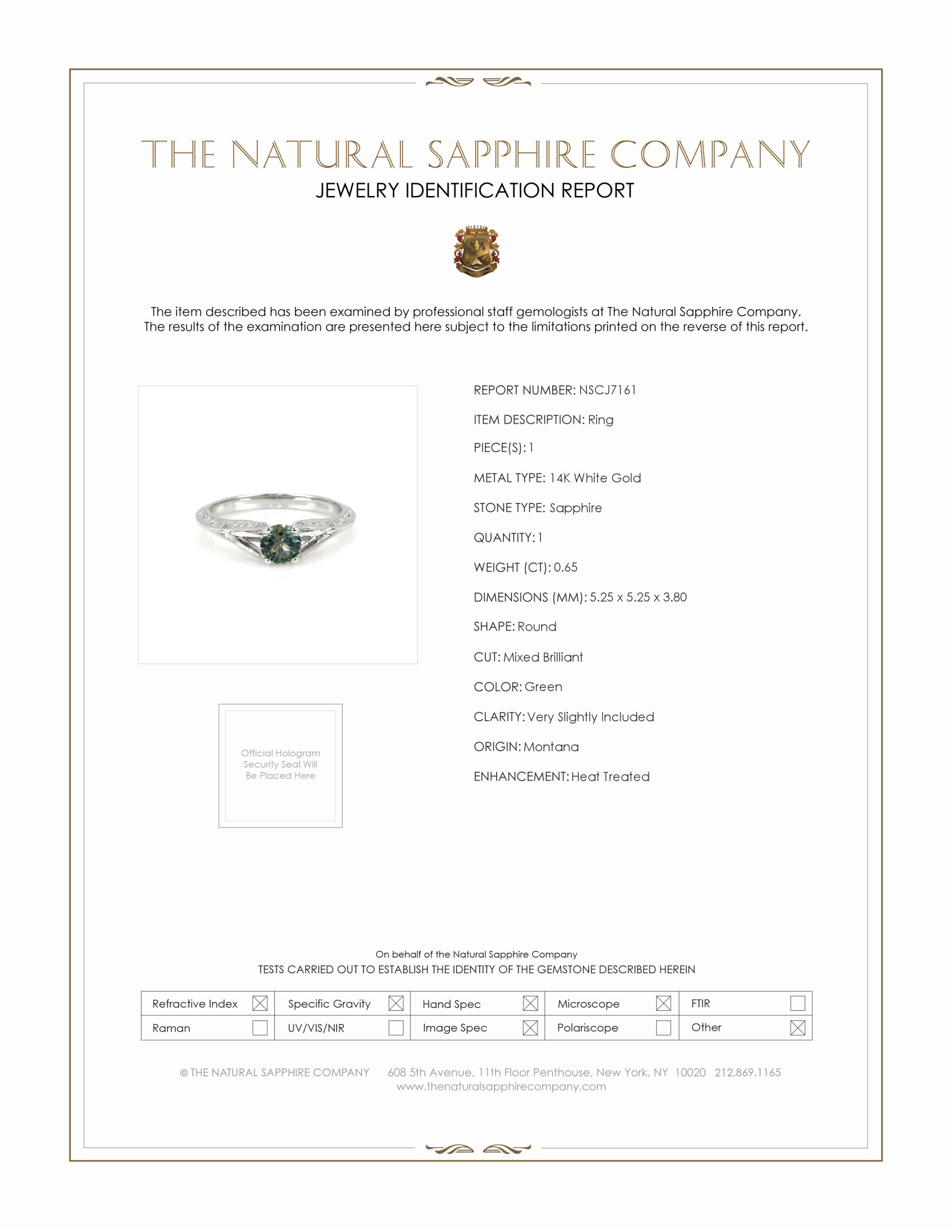 0.65 Ct. Green Sapphire Antique Style Ring, 14K White Gold