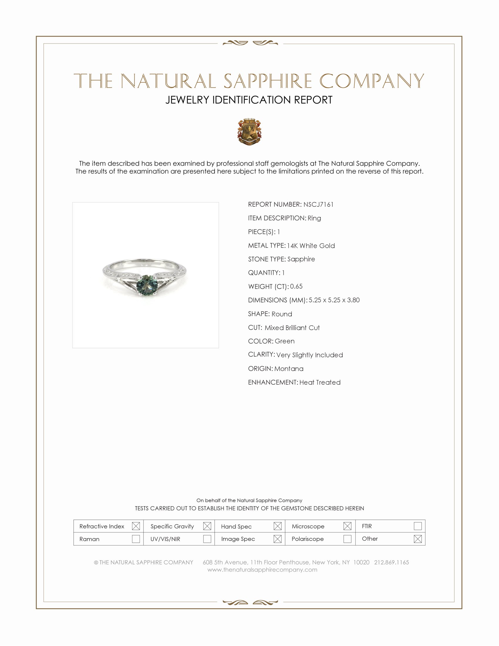 0.65 Ct. Green Sapphire Antique Style Ring, 14K White Gold