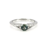 0.65 Ct. Sapphire Antique Style Ring, 14K White Gold Video