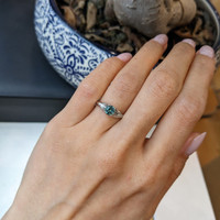 0.65 Ct. Green Sapphire Antique Style Ring, 14K White Gold Life Style