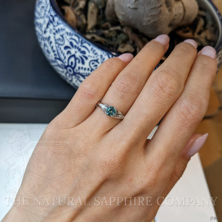 0.65 Ct. Green Sapphire Antique Style Ring, 14K White Gold