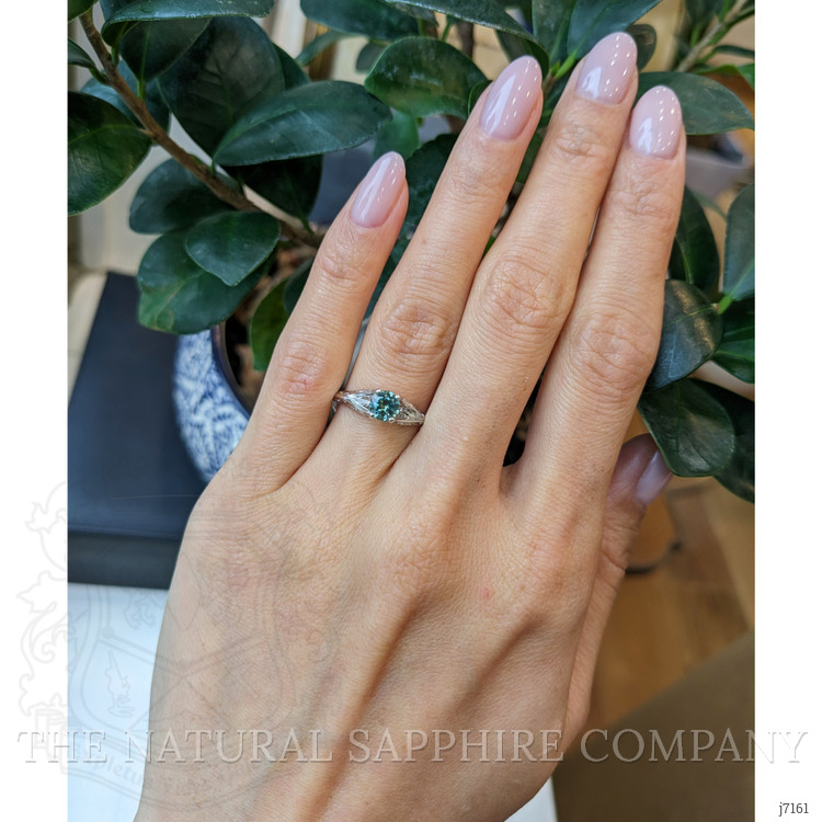 0.65 Ct. Green Sapphire Antique Style Ring, 14K White Gold