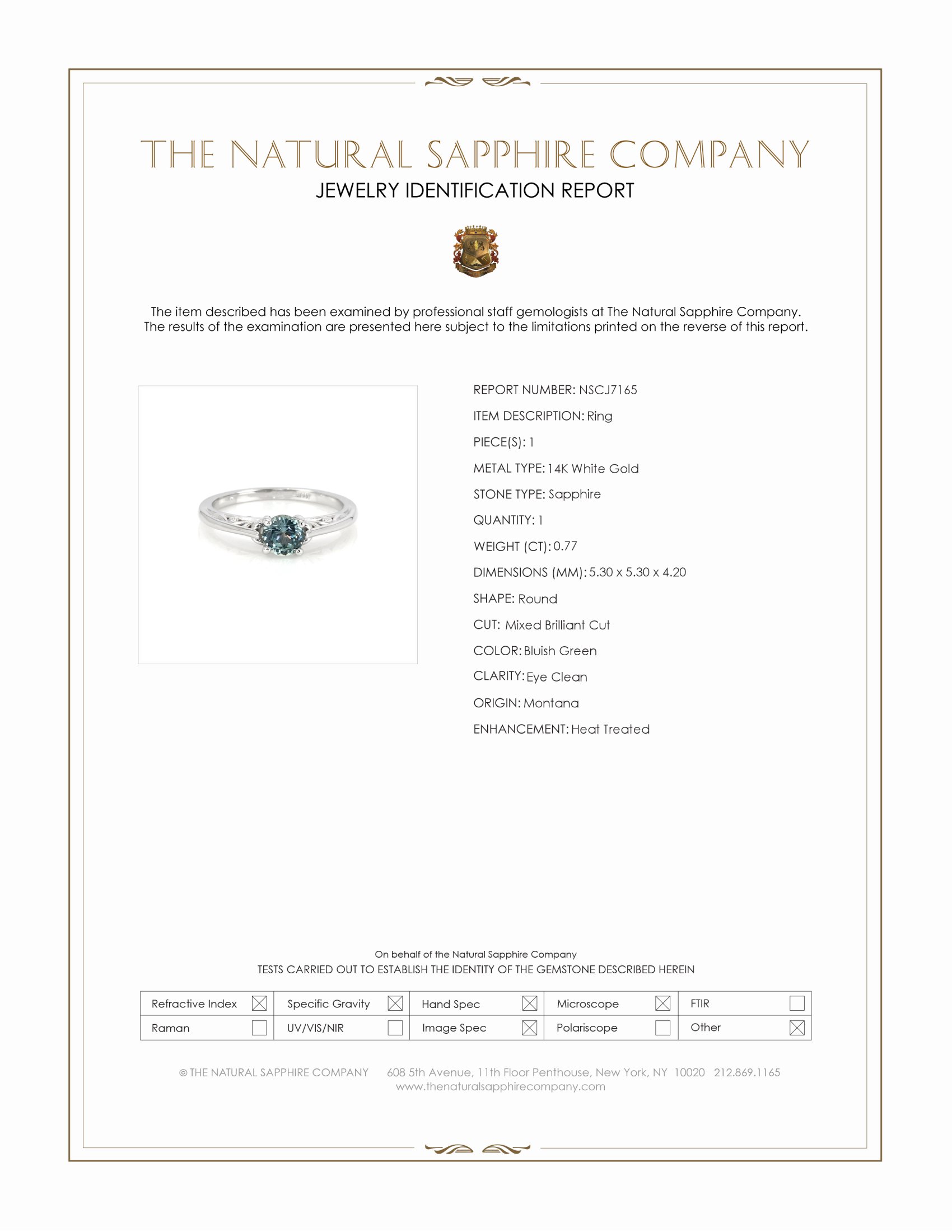 0.77 Ct. Bluish Green Sapphire Antique Style Ring, 14K White Gold