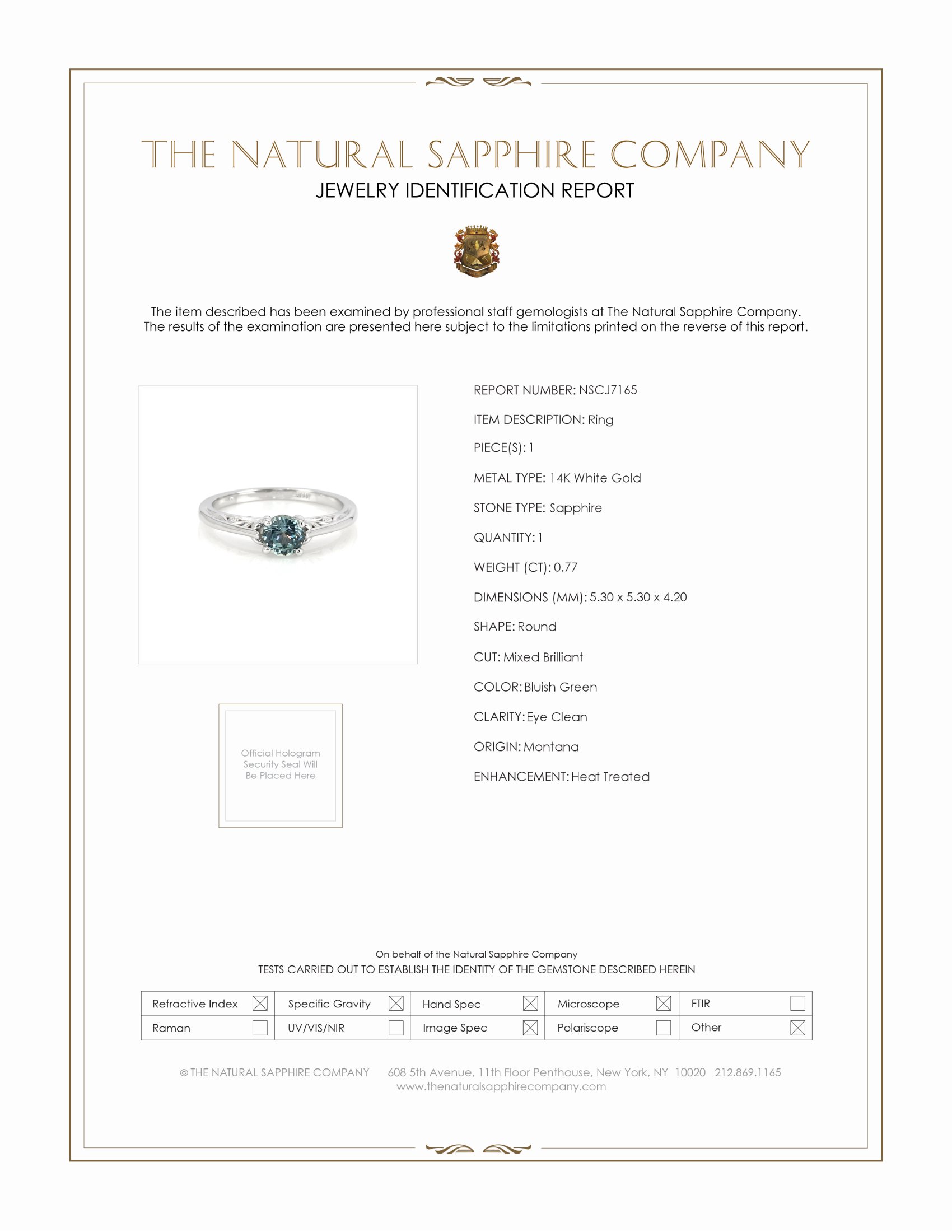 0.77 Ct. Bluish Green Sapphire Antique Style Ring, 14K White Gold