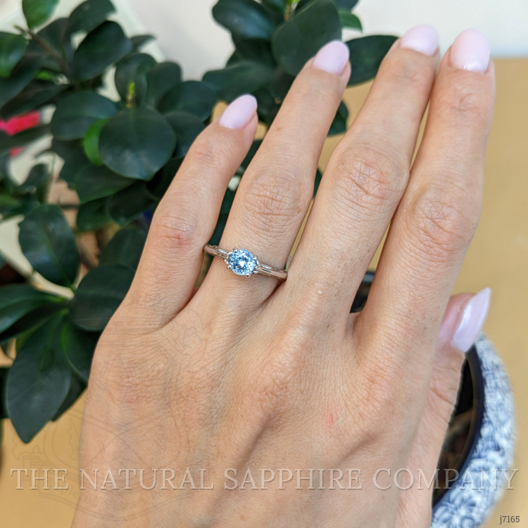 0.77 Ct. Bluish Green Sapphire Antique Style Ring, 14K White Gold