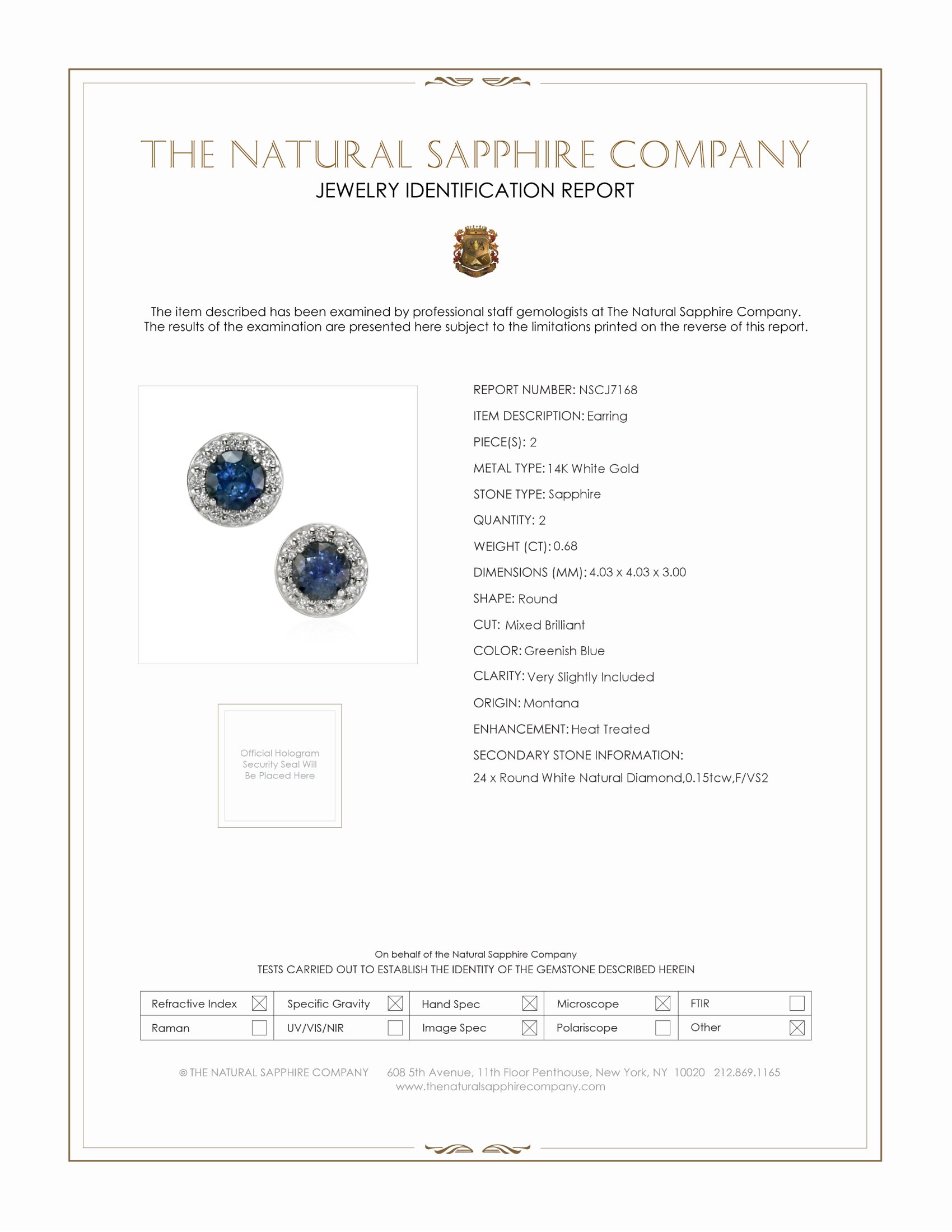 0.68 Ct.Tw. Greenish Blue Sapphire and Natural Diamond Pave Earrings, 14K White Gold