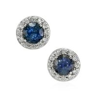 0.68 Ct.Tw.Total Carat Weight Sapphire Natural Diamond Pave Earrings, 14K White Gold Video
