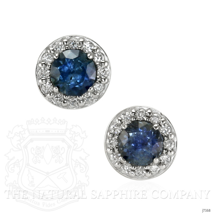 0.68 Ct.Tw. Greenish Blue Sapphire and Natural Diamond Pave Earrings, 14K White Gold