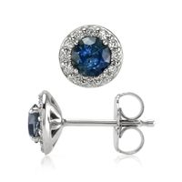 0.68 Ct.Tw. Greenish Blue Sapphire and Natural Diamond Pave Earrings, 14K White Gold Image