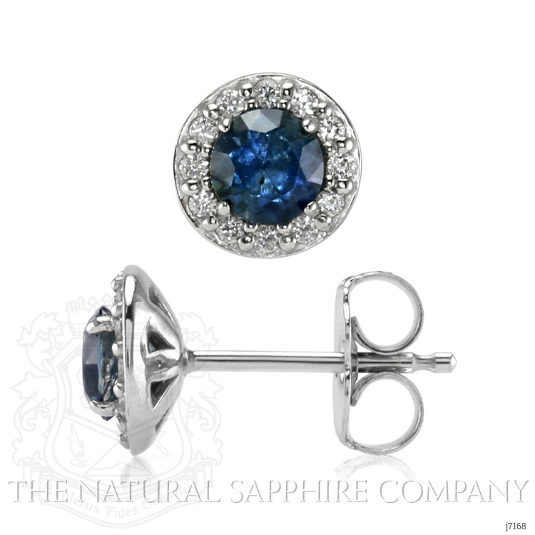0.68 Ct.Tw. Greenish Blue Sapphire and Natural Diamond Pave Earrings, 14K White Gold
