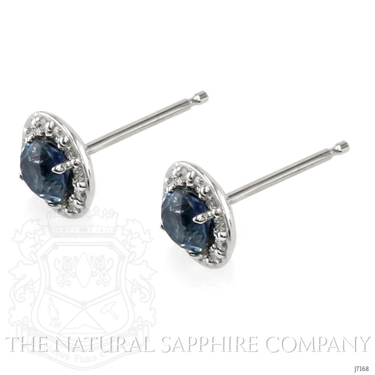 0.68 Ct.Tw. Greenish Blue Sapphire and Natural Diamond Pave Earrings, 14K White Gold