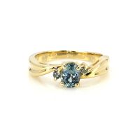 0.76 Ct. Bluish Green Sapphire Three Stone Ring, 14K Yellow Gold Video