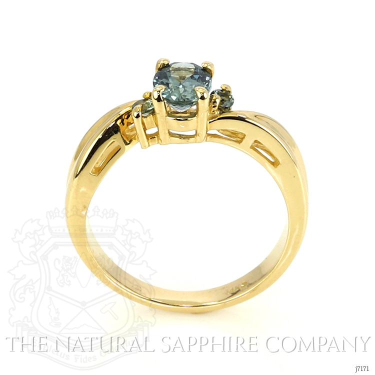 0.76 Ct. Bluish Green Sapphire Three Stone Ring, 14K Yellow Gold