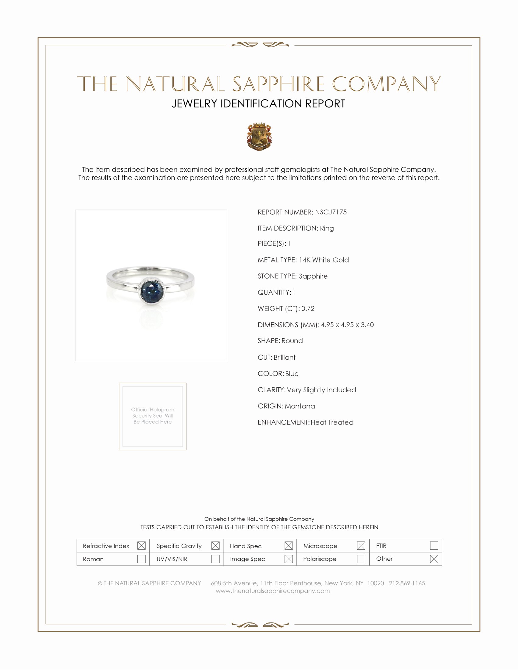 0.72 Ct. Blue Sapphire Bezel Ring, 14K White Gold