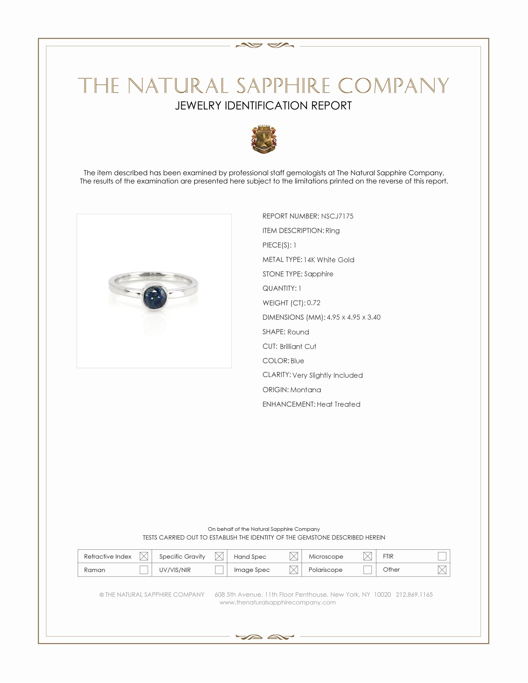 0.72 Ct. Blue Sapphire Bezel Ring, 14K White Gold