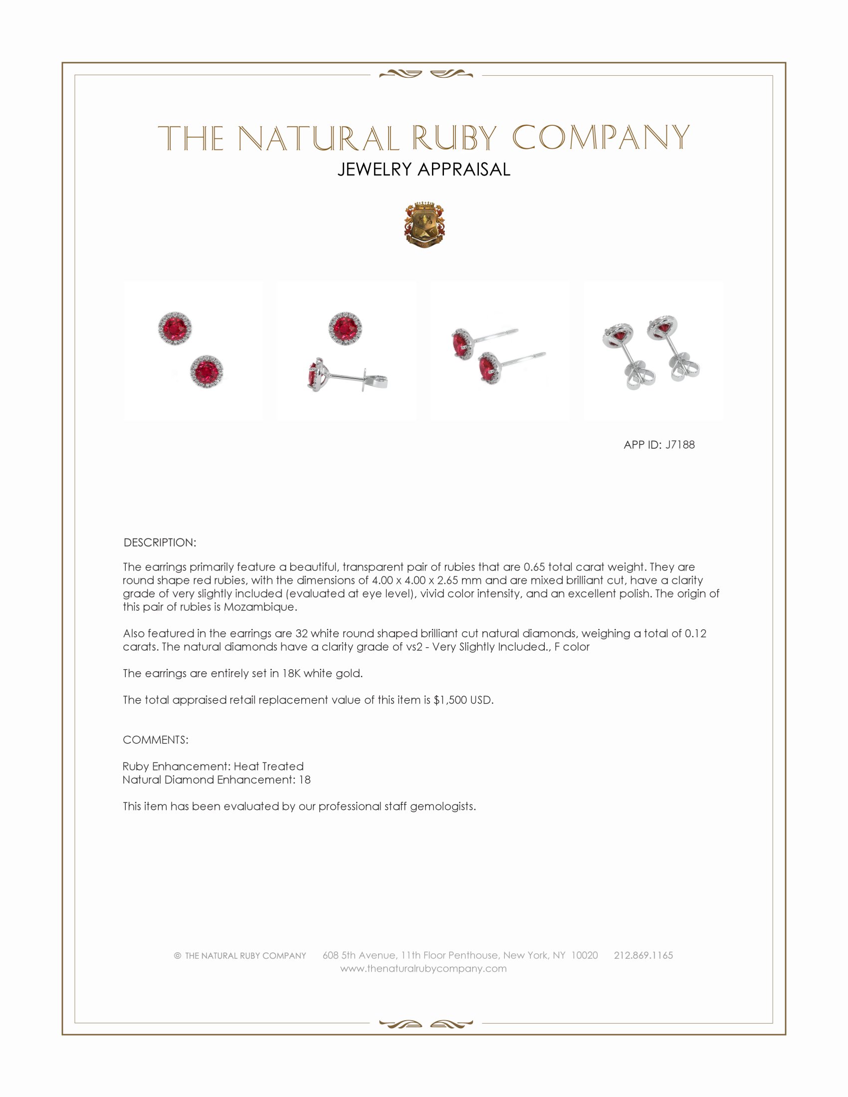 0.65 Ct.Tw. Ruby and Natural Diamond Pave Earrings, 18K White Gold