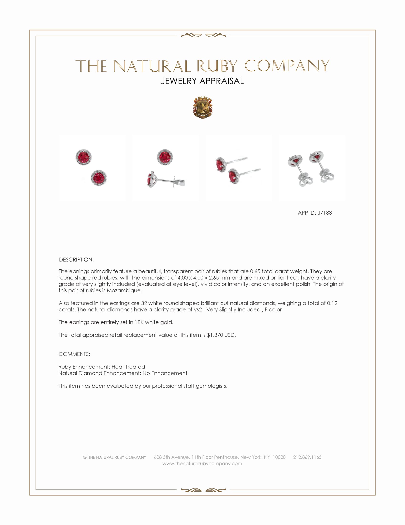 0.65 Ct.Tw. Ruby and Natural Diamond Pave Earrings, 18K White Gold