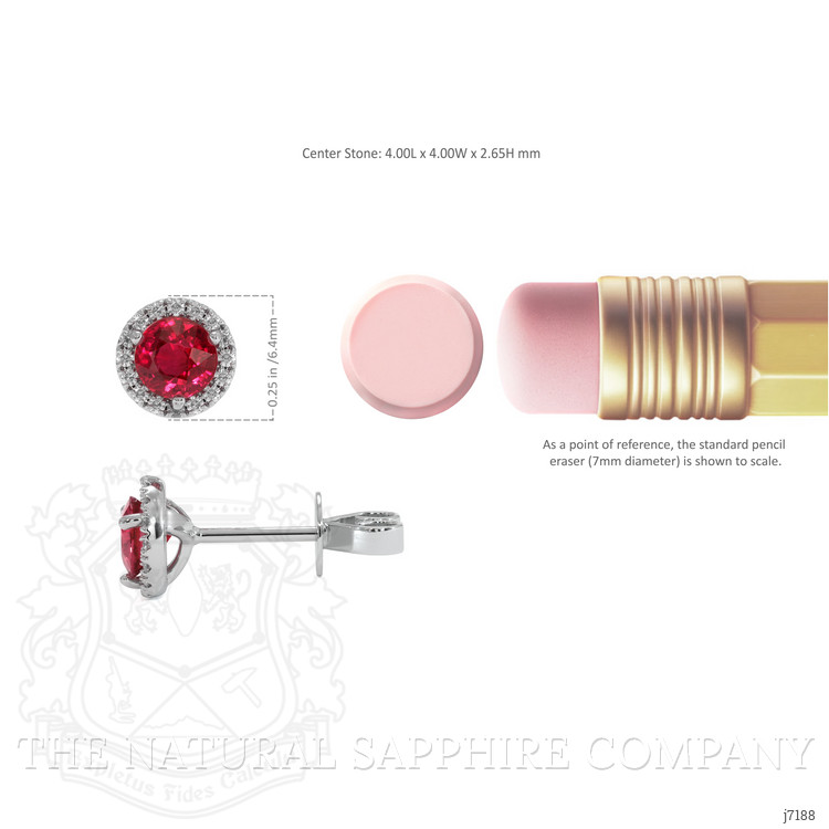 0.65 Ct.Tw. Ruby Natural Diamond Pave Earrings, 18K White Gold