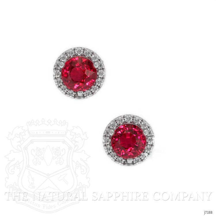 0.65 Ct.Tw. Ruby Natural Diamond Pave Earrings, 18K White Gold