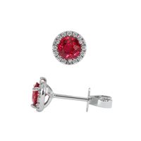0.65 Ct.Tw. Ruby Natural Diamond Pave Earrings, 18K White Gold Image