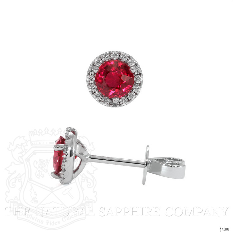 0.65 Ct.Tw. Ruby Natural Diamond Pave Earrings, 18K White Gold