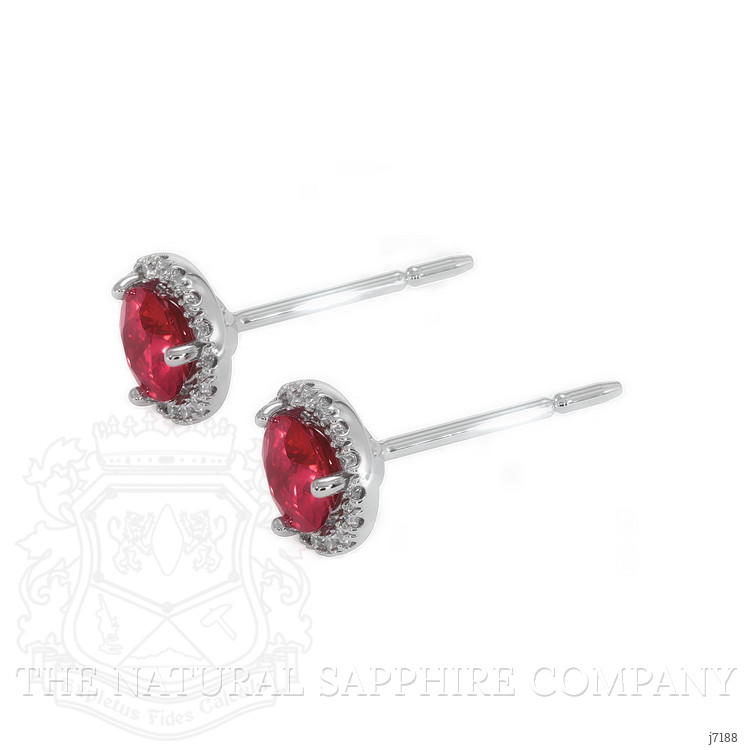 0.65 Ct.Tw. Ruby Natural Diamond Pave Earrings, 18K White Gold