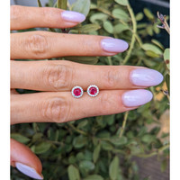 0.70 Ct.Tw.Total Carat Weight Ruby and Natural Diamond Studs Earrings, 18K White Gold Life Style