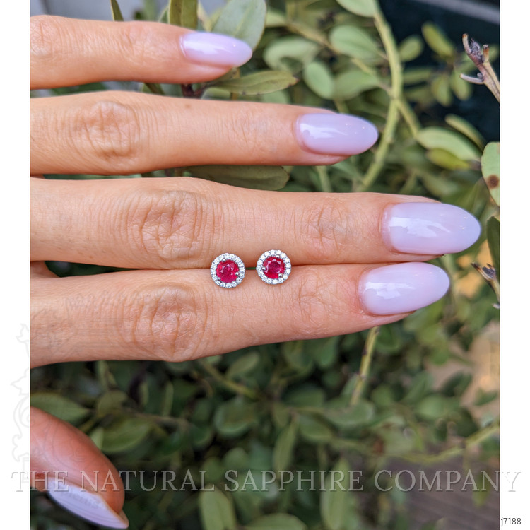 0.70 Ct.Tw. Ruby and Natural Diamond Studs Earrings, 18K White Gold