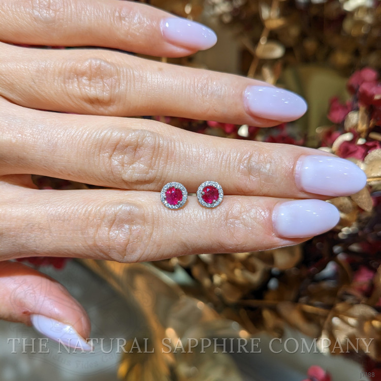 0.70 Ct.Tw. Ruby and Natural Diamond Studs Earrings, 18K White Gold