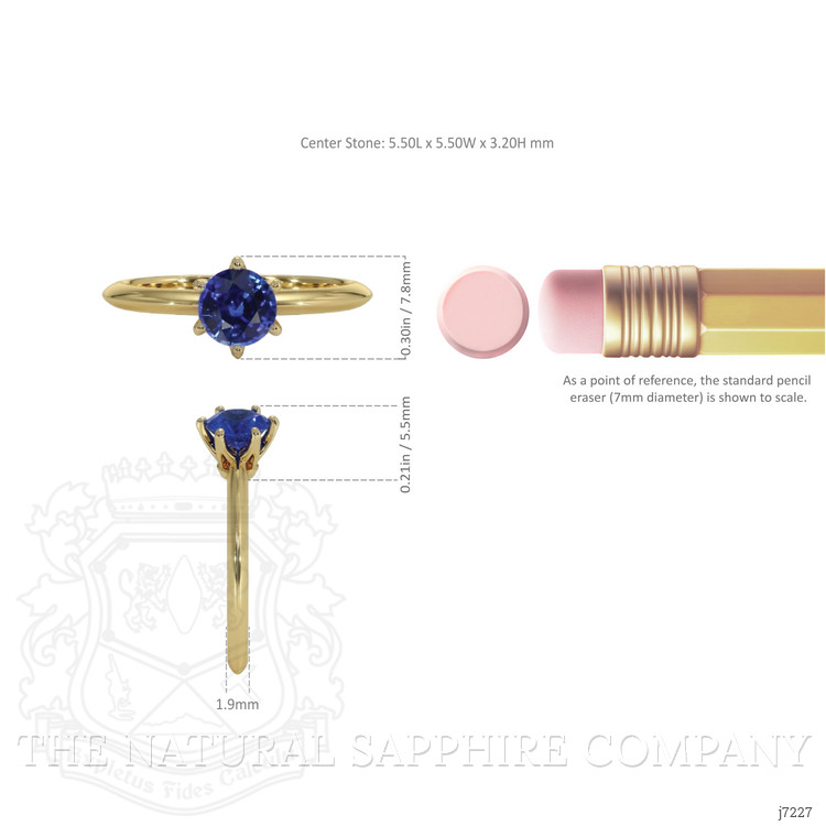 0.90 Ct. Blue Sapphire Solitaire Ring, 14K Yellow Gold