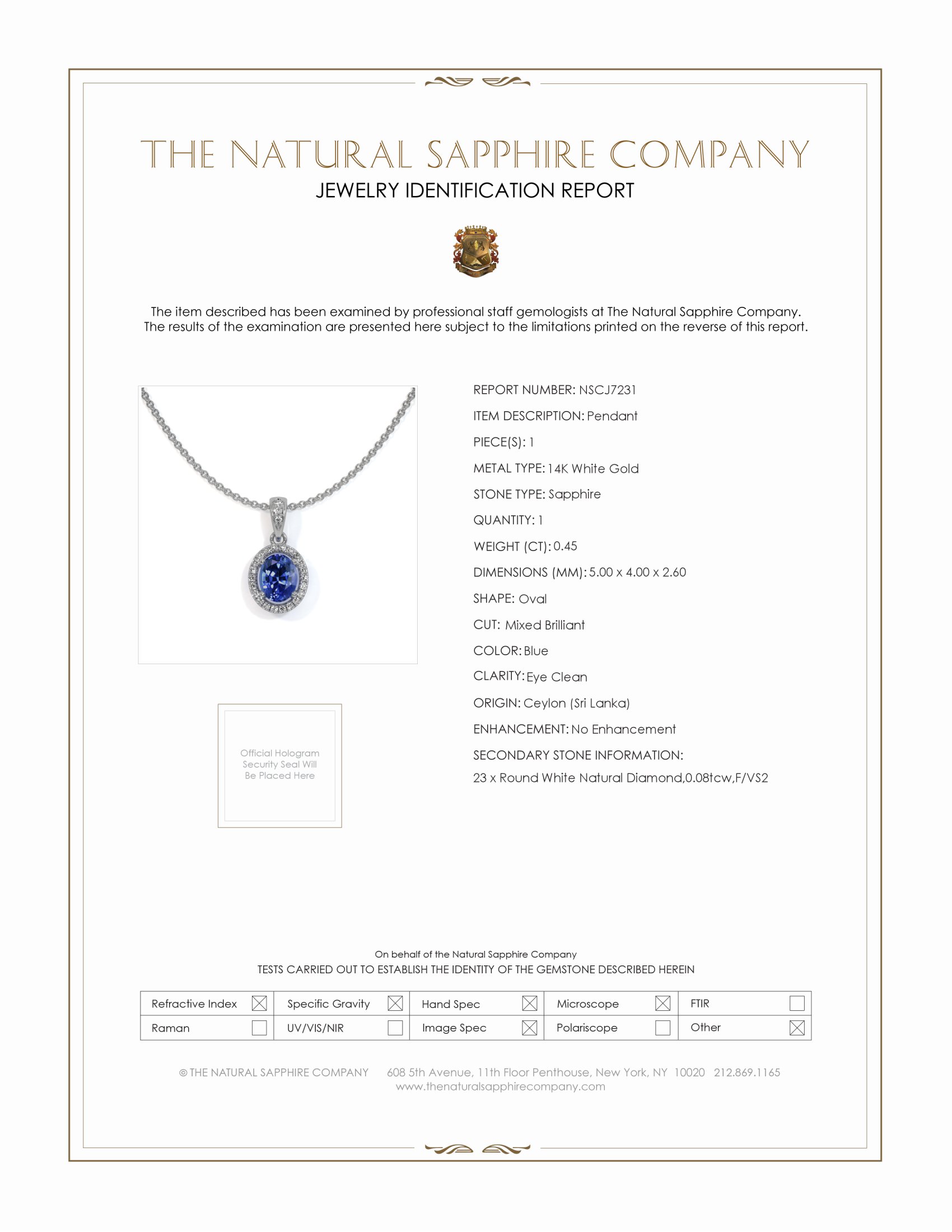 0.45 Ct. Blue Sapphire and Natural Diamond Pave Pendant, 14K White Gold
