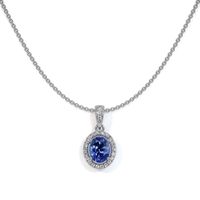 0.45 Ct. Sapphire Natural Diamond Pave Pendant, 14K White Gold Image