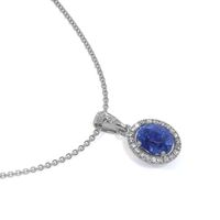 0.45 Ct. Sapphire Natural Diamond Pave Pendant, 14K White Gold Image