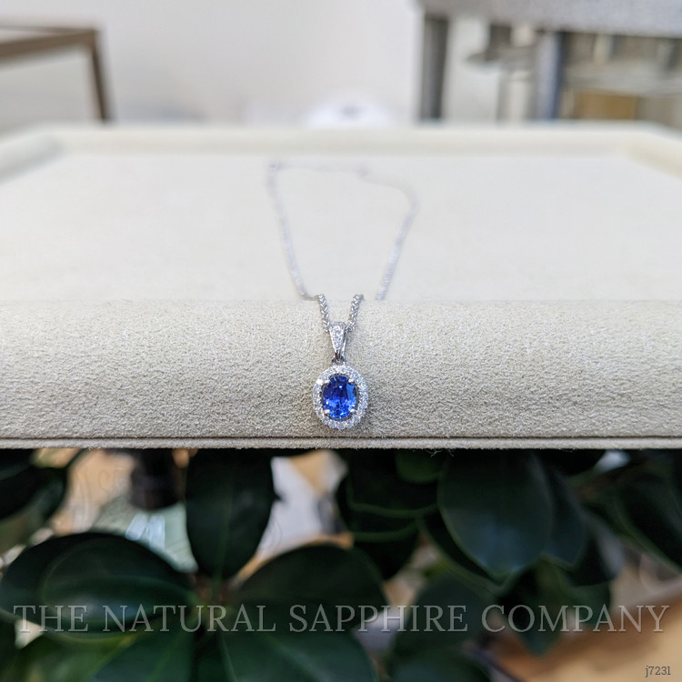 0.45 Ct. Blue Sapphire and Natural Diamond Pave Pendant, 14K White Gold