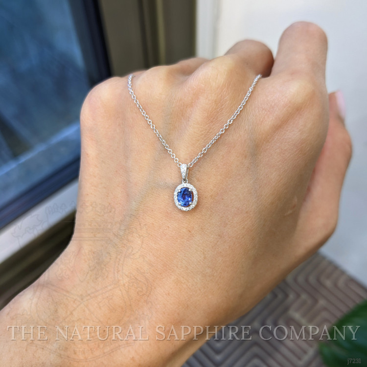 0.45 Ct. Blue Sapphire and Natural Diamond Pave Pendant, 14K White Gold
