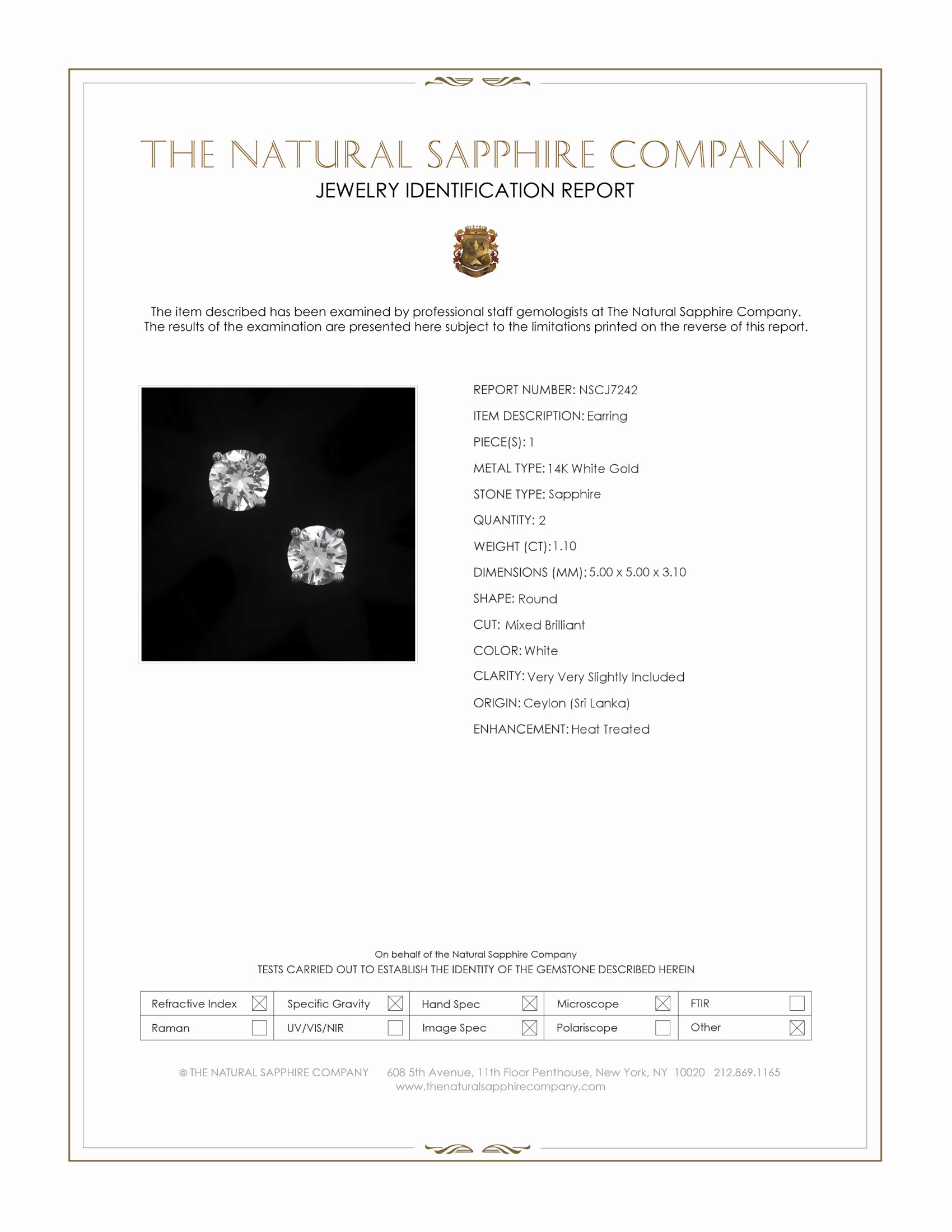 1.15 Ct.Tw. White Sapphire Studs Earrings, 14K White Gold