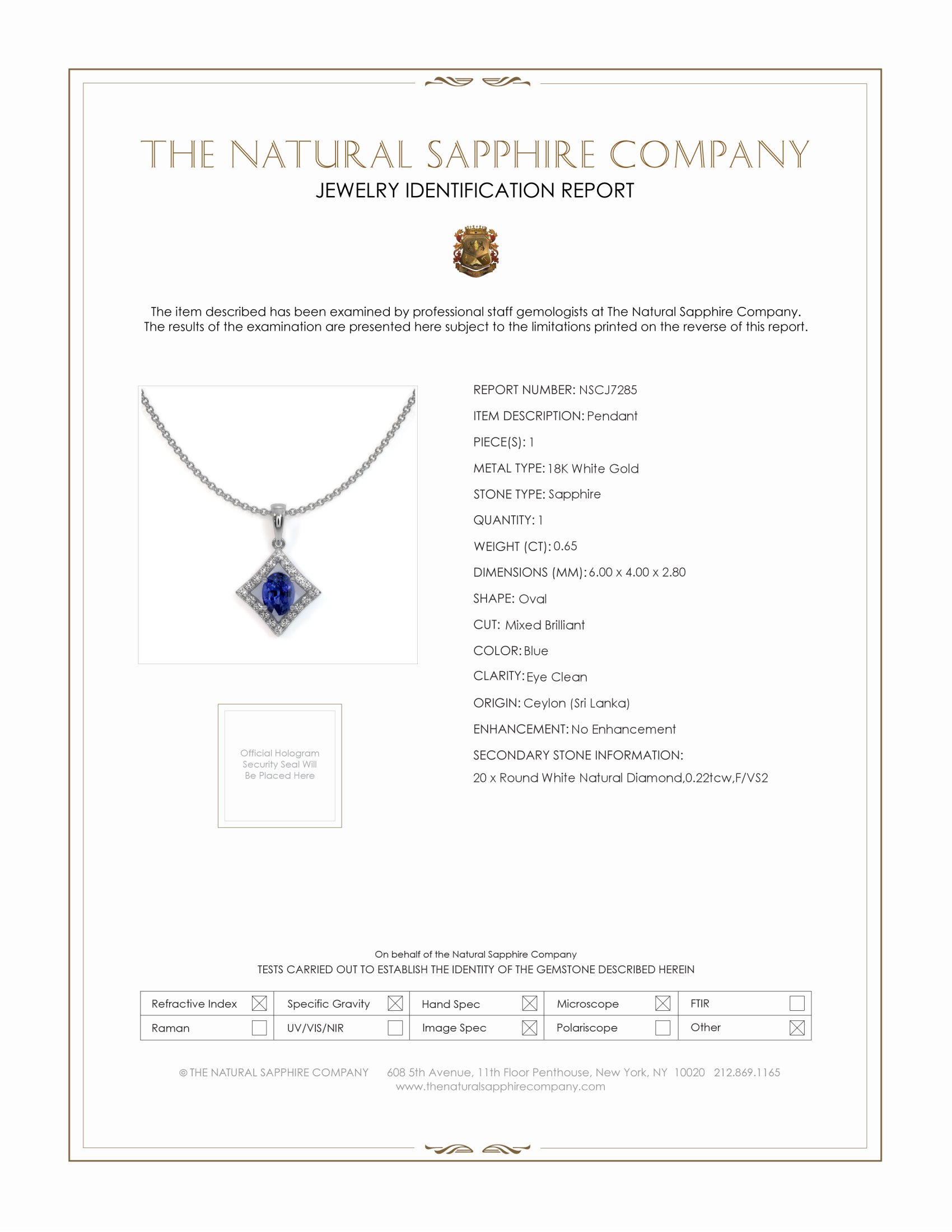 0.65 Ct. Blue Sapphire and Natural Diamond Pave Pendant, 18K White Gold