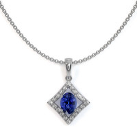 0.65 Ct. Blue Sapphire and Natural Diamond Pave Pendant, 18K White Gold Video