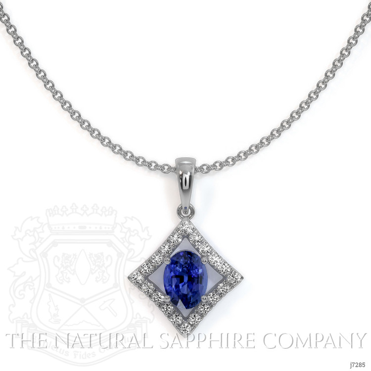 0.65 Ct. Blue Sapphire and Natural Diamond Pave Pendant, 18K White Gold