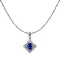 0.65 Ct. Blue Sapphire and Natural Diamond Pave Pendant, 18K White Gold Image