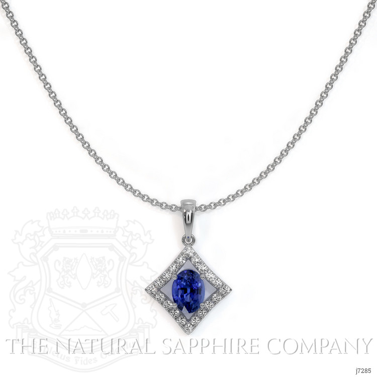 0.65 Ct. Blue Sapphire and Natural Diamond Pave Pendant, 18K White Gold