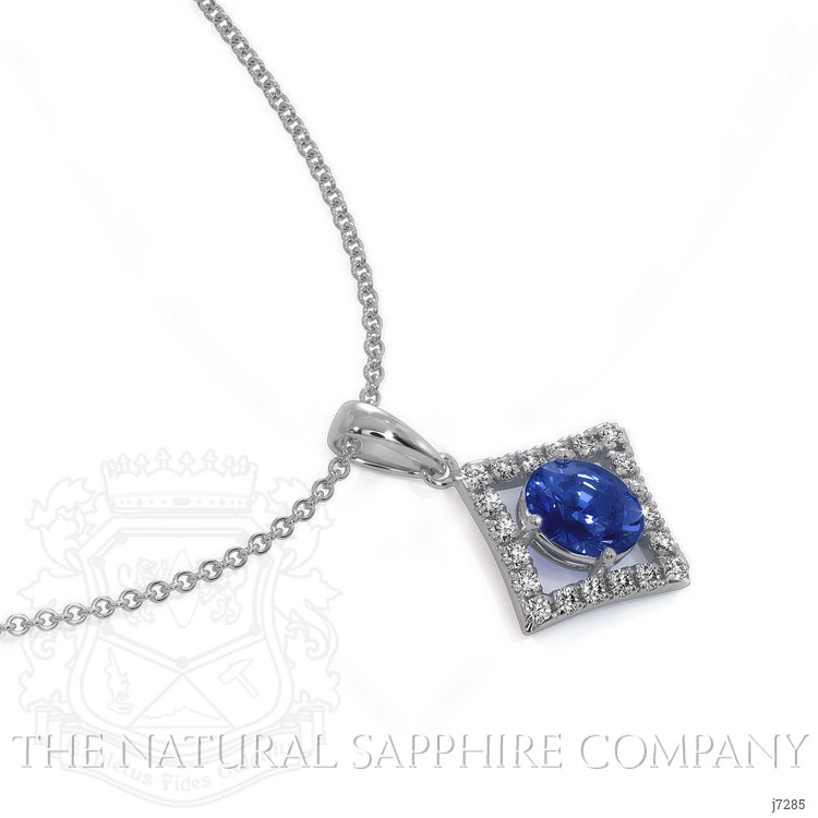 0.65 Ct. Blue Sapphire and Natural Diamond Pave Pendant, 18K White Gold