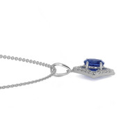 0.65 Ct. Blue Sapphire and Natural Diamond Pave Pendant, 18K White Gold Image